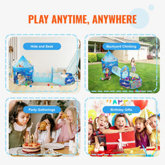 3 in 1 Kids Play Tent with Tunnel, Basketball Hoop for Boys, Girls, Babies and Toddlers, Indoor/Outdoor Pop Up Playhouse with Carrying Bag & Banding Straps Birthday Gifts, Blue Ocean