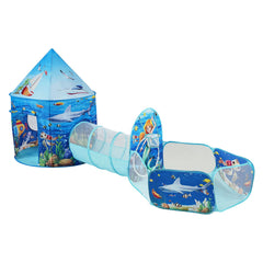 3 in 1 Kids Play Tent with Tunnel, Basketball Hoop for Boys, Girls, Babies and Toddlers, Indoor/Outdoor Pop Up Playhouse with Carrying Bag & Banding Straps Birthday Gifts, Blue Ocean