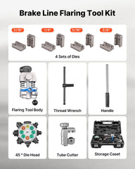 Professional Brake Line Flaring Tool, 45 Degree Double Flare Bubble Flare Tool Kit for 4.76mm, 6.35mm, 7.94mm, 9.52mm Copper Aluminum Thin Steel Tubes