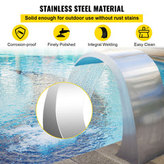 Stainless Steel Pool Fountain 17.7 x 11.8 x 23.6 inches Pool Fountain Silver Pool Fountains for In Ground Pools Garden Outdoor Waterfalls Sheer Descent Pond Water Feature