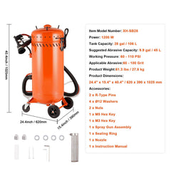 28 Gallon Vacuum Sand Blaster, Dustless Sandblaster with Built-in 1200W Vacuum System for Dust Control and Abrasive Recycle, 60-110 PSI Heavy Duty Abrasive Blasting Machine