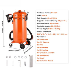 28 Gallon Vacuum Sand Blaster, Dustless Sandblaster with Built-in 1200W Vacuum System for Dust Control and Abrasive Recycle, 60-110 PSI Heavy Duty Abrasive Blasting Machine