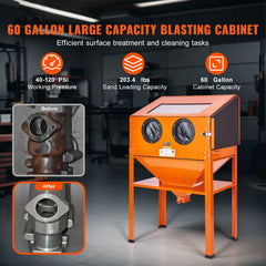 60 Gallon Sand Blasting Cabinet with Stand with Blasting Gun & 4 Nozzles