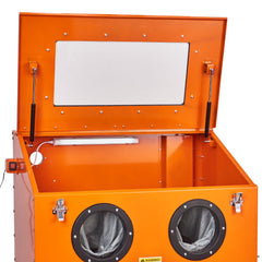 90 Gallon Sandblasting Cabinet with 1.8 Gallon Dust Collection System, 40-120PSI Sand Blasting Cabinet with Stand, Heavy Duty Sand Blaster with Blasting Gun & 4 Nozzles for Paint, Rust Removal