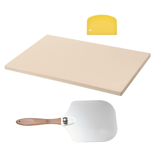 Pizza Stone, 508 x 355 mm Rectangular Cordierite Pizza Stone, Extra Large Baking-Stone with Aluminum Peel, 15 mm Thick Heat-Resistant Cordierite, for Oven, Baking Bread & Pizzas, BBQ Grilling