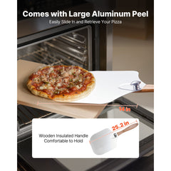 Pizza Stone, 508 x 355 mm Rectangular Cordierite Pizza Stone, Extra Large Baking-Stone with Aluminum Peel, 15 mm Thick Heat-Resistant Cordierite, for Oven, Baking Bread & Pizzas, BBQ Grilling