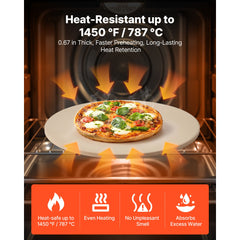 Pizza Stone, 406 mm Round Cordierite Pizza Stone, Extra Large Baking-Stone with a Durable Stand, 17 mm Thickness Heat-Resistant Cooking Cordierite, for Kitchen Oven, Baking Pizzas, BBQ Grilling
