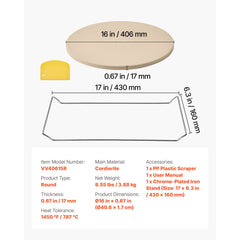Pizza Stone, 406 mm Round Cordierite Pizza Stone, Extra Large Baking-Stone with a Durable Stand, 17 mm Thickness Heat-Resistant Cooking Cordierite, for Kitchen Oven, Baking Pizzas, BBQ Grilling