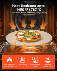 Pizza Stone, 406 mm Round Cordierite Pizza Stone, Extra Large Baking-Stone with a Durable Stand, 17 mm Thickness Heat-Resistant Cooking Cordierite, for Kitchen Oven, Baking Pizzas, BBQ Grilling