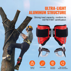 Tree Climbing Spikes, 1 Pair Aluminum Climbing Spurs, 350lbs Load Capacity Tree Climbing Gear with Straps and Spike Protectors, Arborist Equipment for Climbers, Hunting, Fruit Picking, Red