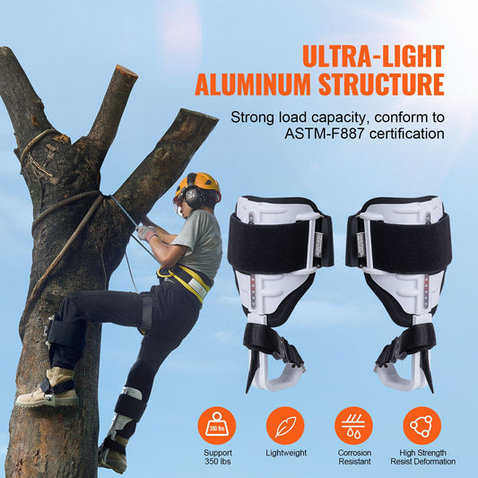 Tree Climbing Spikes, 1 Pair Aluminum Climbing Spurs, 350lbs Load Capacity Tree Climbing Gear with Straps and Spike Protectors, Arborist Equipment for Climbers, Hunting, Fruit Picking, White