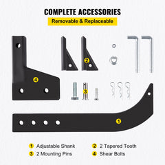 Hitch Mounted Ripper, 40.6cm Shank Length Box Scraper Shank, 4 Hole Site Box Blade for Tractor, 2 Locating Pins Ripper Shank, 2 Plough Tips Box Blade Shank Teeth