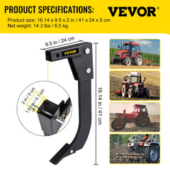 Hitch Mounted Ripper, 40.6cm Shank Length Box Scraper Shank, 4 Hole Site Box Blade for Tractor, 2 Locating Pins Ripper Shank, 2 Plough Tips Box Blade Shank Teeth