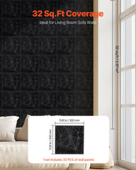 3D Wall Panels, 33-Pack 30 x 30 cm PVC Modern Art Minimalist Diamond Tiles, 2.97 m² Coverage Accent Wall Panel, Interior Home Decor for Ceiling, Bedroom, Living Room, Gaming Room, Matte Black