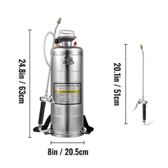 3.5Gal Stainless Steel Sprayer,l Set with 20" Wand& Handle& 3FT Reinforced Hose, Hand Pump Sprayer with Pressure Gauge&Safety Valve, Adjustable Nozzle Suitable for Gardening& Sanitizing