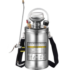 1.5Gal Stainless Steel Sprayer, Set with 16" Wand& Handle& 3.3FT Reinforced Hose, Hand Pump Sprayer with Pressure Gauge&Safety Valve, Adjustable Nozzle Suitable for Sanitizing
