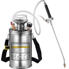 1.5Gal Stainless Steel Sprayer, Set with 16" Wand& Handle& 3.3FT Reinforced Hose, Hand Pump Sprayer with Pressure Gauge&Safety Valve, Adjustable Nozzle Suitable for Sanitizing