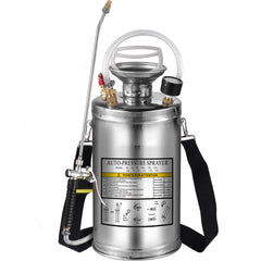1.5Gal Stainless Steel Sprayer, Set with 16" Wand& Handle& 3.3FT Reinforced Hose, Hand Pump Sprayer with Pressure Gauge&Safety Valve, Adjustable Nozzle Suitable for Sanitizing