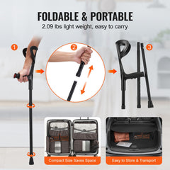 Forearm Crutches 10-Level Height Adjustable Walking Crutches 1 Pair 350LBS