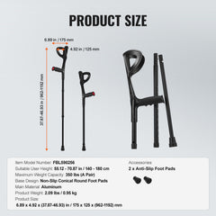 Forearm Crutches 10-Level Height Adjustable Walking Crutches 1 Pair 350LBS