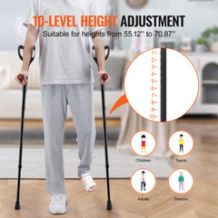 Forearm Crutches 10-Level Height Adjustable Walking Crutches 1 Pair 350LBS