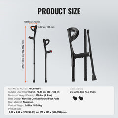 Forearm Crutches 10-Level Height Adjustable Walking Crutches 1 Pair 350LBS