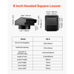 149 mm Hooded Wall Vent Cover SPCC Steel Roof Exhaust 1 Pack Black
