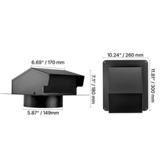 149 mm Hooded Wall Vent Cover SPCC Steel Roof Exhaust 1 Pack Black