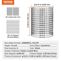 6 Pack Plant Protector from Animals, 320mm Dia. x 355mm H Chicken Wire Plant Protector, Plant Cages for Outdoor Plants, Flowers & Vegetables, Keeps Bunny Chicken Squirrels Out, 18pcs Metal Mesh
