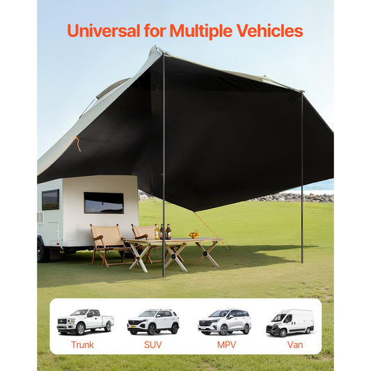 Vehicle Awning, Large 10' x 7' Shade Coverage Car Side Awning, PU2000mm UV50+ Car Awning with Extended Side Canopies and Portable Storage Bag, Suitable for Truck, SUV, Van, Campers