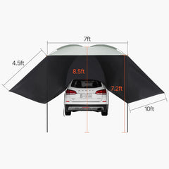 Vehicle Awning, Large 10' x 7' Shade Coverage Car Side Awning, PU2000mm UV50+ Car Awning with Extended Side Canopies and Portable Storage Bag, Suitable for Truck, SUV, Van, Campers