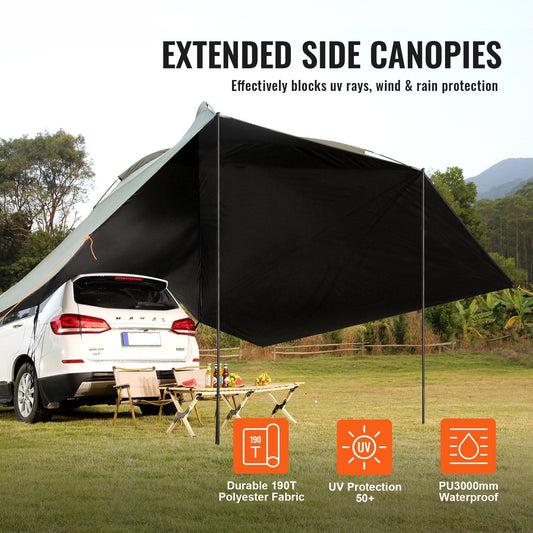 Vehicle Awning, Large 10' x 7' Shade Coverage Car Side Awning, PU2000mm UV50+ Car Awning with Extended Side Canopies and Portable Storage Bag, Suitable for Truck, SUV, Van, Campers
