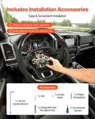 Steering Wheel for 2021-2024 Ford F150, Carbon Fiber Steering Wheel D-Shaped Flat-Bottom, Leather Grip with Non-Slip Texture & Precise Stitching, Accessories Replacement for Ford F150, Black