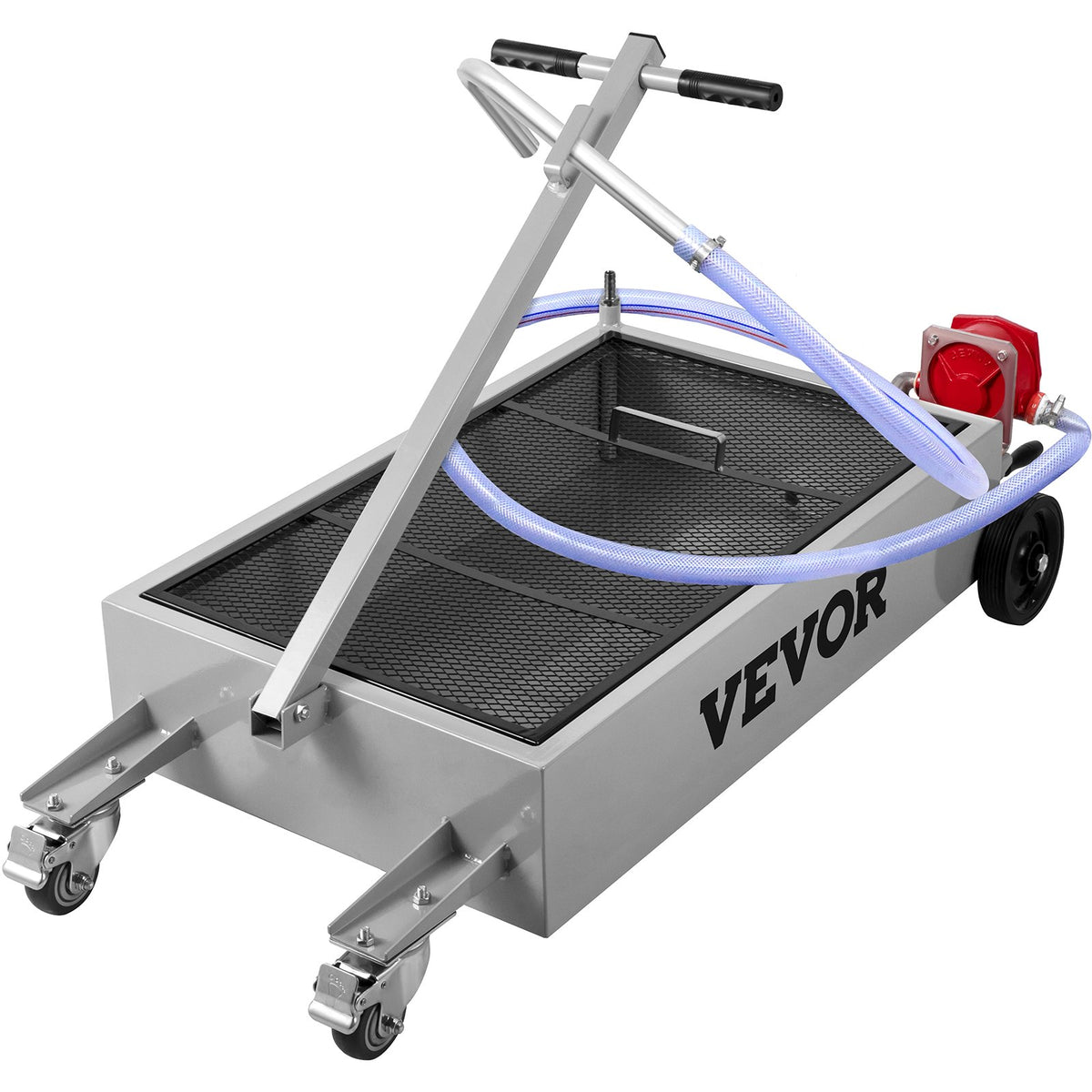 Low Profile Oil Drain Pan Truck Drain Pan 57 L with Pump Hose Casters