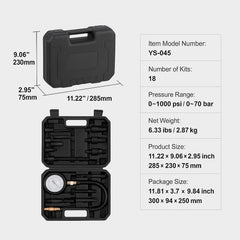 Diesel Engine Compression Tester, 18 pcs Cylinder Pressure Test Tool Kit, with 0-1000 psi Gauge and Adapters, Diesel Injector Tester Check Cylinders in Diesel Trucks, Tractors, Equipment