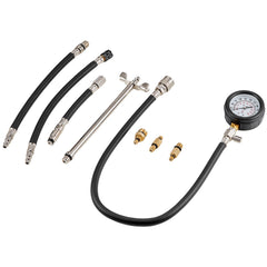 Compression Tester Adapter Kit, 9 Pcs Automotive Engine Cylinder Leak Down Compression Test, Accurate Dual Scale Pressure Gauge 0-300 psi, with Long Reach Hoses and Case for Engine Cylinders