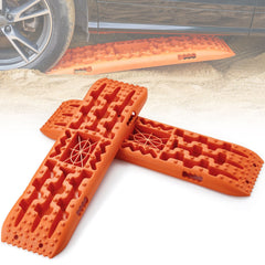 10 TON Traction Boards with PP Material, Recovery Boards for Off-road Vehicles/Cars/Pickups/SUVs/RVs, Pair Tire Traction Mats on Snow, Sand, Mud and Loose Terrain, Storage Bag, Long, Orange