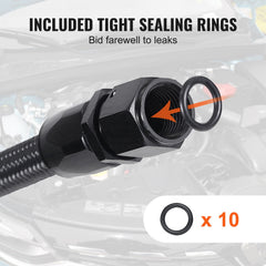 8AN Fuel Line Kit, 6.1 m Fuel Hose Kit, 1.0 cm Nylon Stainless Steel Braided Fuel Line Oil/Gas/Diesel Hose End Fitting Kit, with 12 PCS Swivel Fitting Adapter Kit, Black