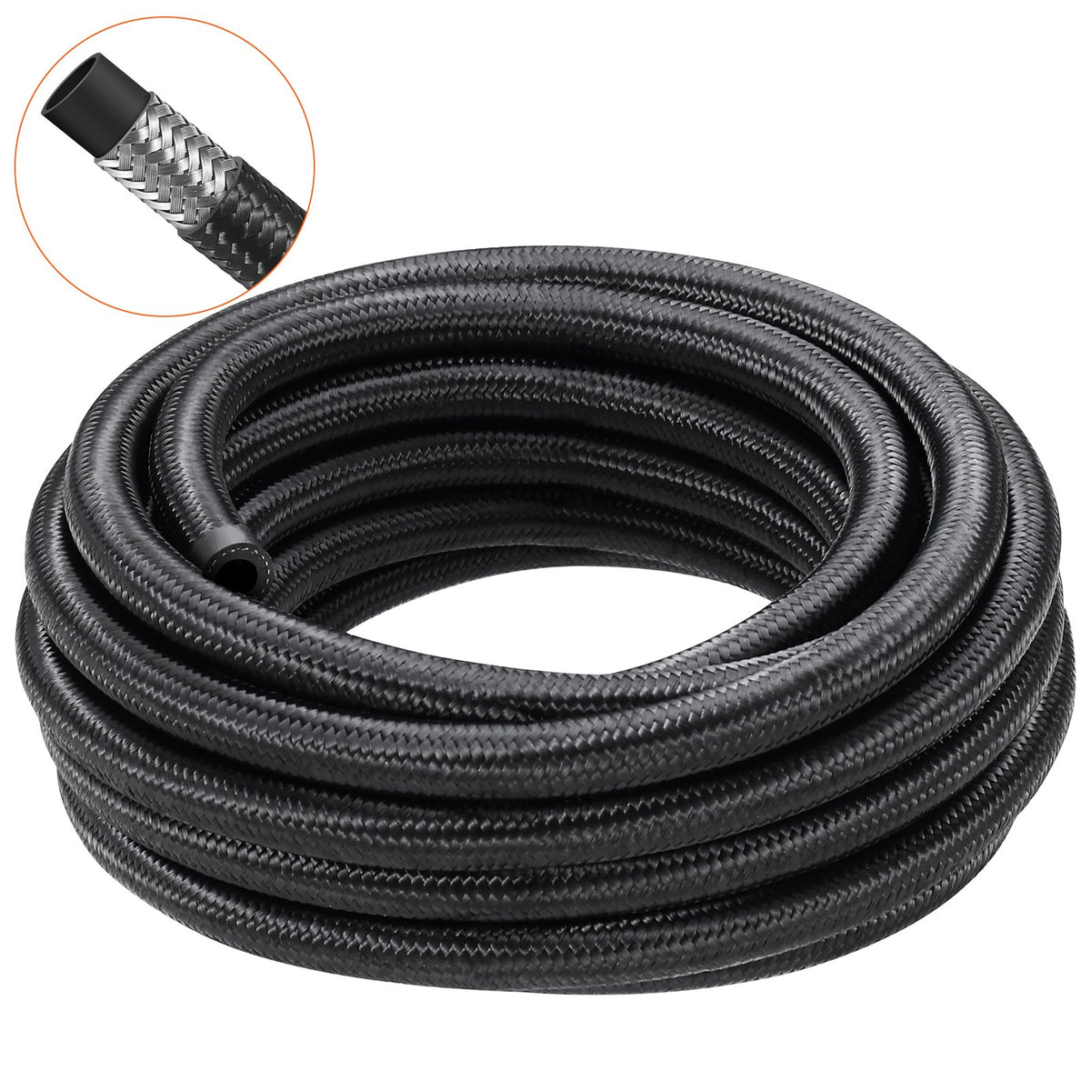 8AN Fuel Line Kit, 6.1 m Fuel Hose Kit, 1.0 cm Nylon Stainless Steel Braided Fuel Line Oil/Gas/Diesel Hose End Fitting Kit, with 12 PCS Swivel Fitting Adapter Kit, Black