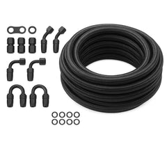 8AN Fuel Line Kit, 6.1 m Fuel Hose Kit, 1.0 cm Nylon Stainless Steel Braided Fuel Line Oil/Gas/Diesel Hose End Fitting Kit, with 12 PCS Swivel Fitting Adapter Kit, Black