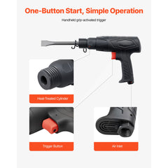 Air Hammer, 2500-2700BPM Pneumatic Hammer with 70mm Stroke & 4PCS 170mm Long Barrel Chisels, Pistol-Grip Compact Air Chisel Pneumatic Shovel Tool for Cutting Scraping Demolishing