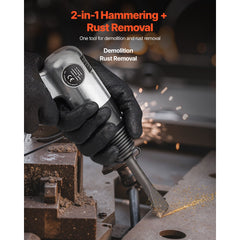 Air Hammer, 4500BPM Pneumatic Hammer with Rust Removal Air Needle Scaler & 4PCS Chisels Round Shank, Lightweight & Compact Air Chisel Pneumatic Shovel Tool for Cutting Scraping Demolishing