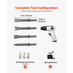Air Hammer, 4500BPM Pneumatic Hammer with Rust Removal Air Needle Scaler & 4PCS Chisels Round Shank, Lightweight & Compact Air Chisel Pneumatic Shovel Tool for Cutting Scraping Demolishing