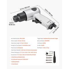 Air Hammer, 4500BPM Pneumatic Hammer with Rust Removal Air Needle Scaler & 4PCS Chisels Round Shank, Lightweight & Compact Air Chisel Pneumatic Shovel Tool for Cutting Scraping Demolishing