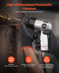 Air Hammer, 4500BPM Pneumatic Hammer with Rust Removal Air Needle Scaler & 4PCS Chisels Round Shank, Lightweight & Compact Air Chisel Pneumatic Shovel Tool for Cutting Scraping Demolishing