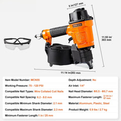 MCN55 Coil Siding Nailer 27mm to 57mm 15 Degree Pneumatic Nail Gun