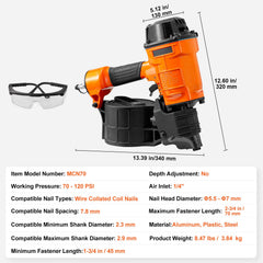 MCN70 Coil Siding Nailer 45mm to 70mm 15 Degree Pneumatic Nail Gun