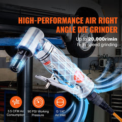 Air Angle Die Grinder, 1/4" Right Angle Die Grinder (20000RPM), Heavy Duty 90-Degree Angled Air Powered, 24PCS Discs for Grinding, Polishing, Deburring, Rust Removal