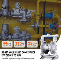 Air Operated Double Diaphragm Pump, 44GPM, Max 115PSI Air Waste Oil Pneumatic Transfer Pump with 2 Extra Diaphragms, 3.8cm Inlet & Outlet Aluminum Alloy Diaphragm Pump for Diesel Grease Oil