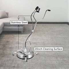 Surface Cleaner 20 inch Flat Surface Cleaner for Pressure Washer 4000psi Pressure with 3/8 Quick Connector Surface Cleaner W/ Casters 10.5GPM Stainless Steel Rotating Rod & 3 Nozzle for Patio